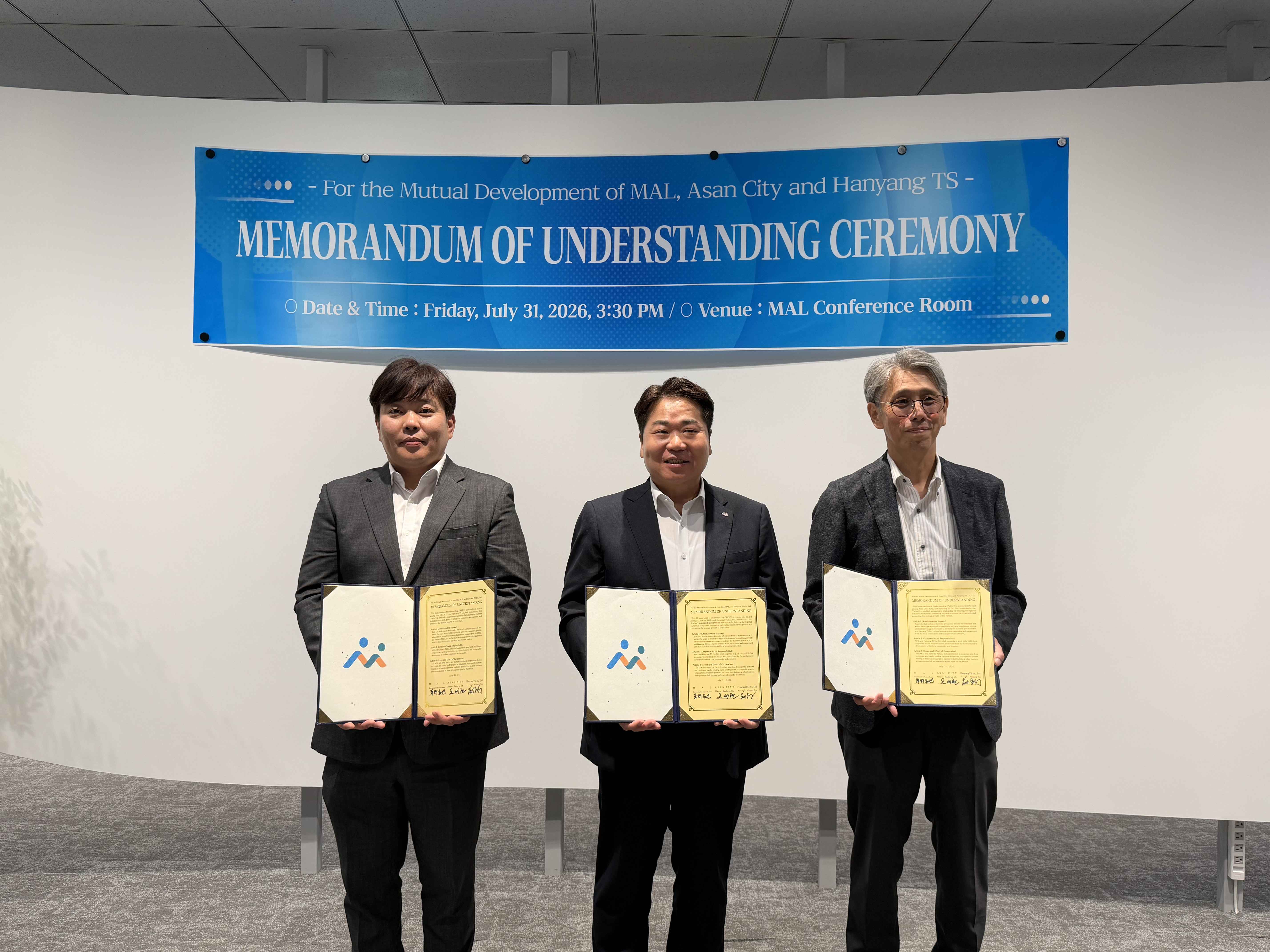 아산시, 일본 MAL社-㈜한양티에스와 3자 MOU…지역기업 글로벌 진출 지원